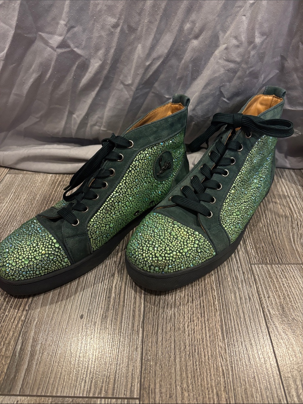 Green Embellished Men's High-Top Sneakers